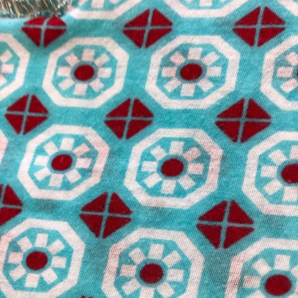 Tory Burch long-sleeve cotton v neck beaded top geometric medallion print L - Picture 8 of 9